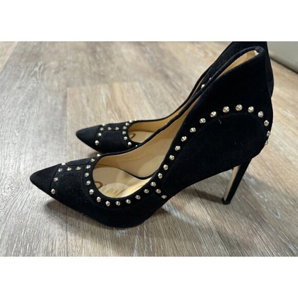 Sam Edelman Sz 7 M 7M Black Suede Leather Studded Heel Stilletto - Picture 11 of 16